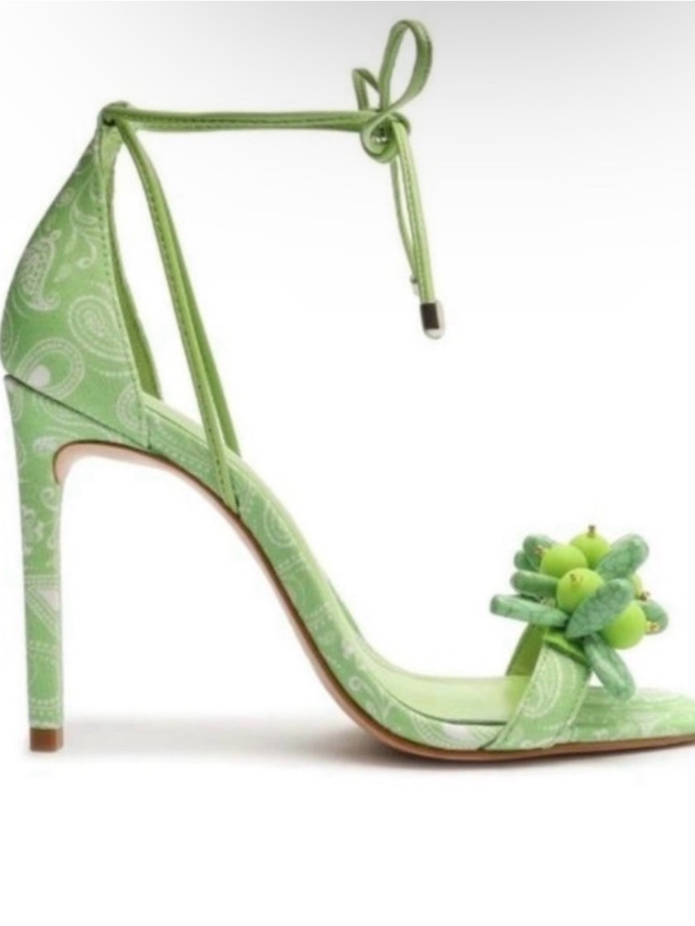 Schutz Tasha Lime Green Embellished Lace Up Open Toe Stiletto High Heel Sandal 9 - Picture 2 of 8